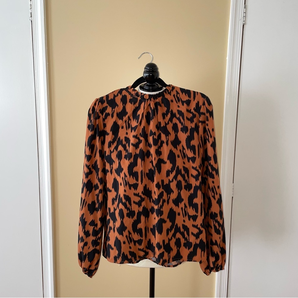 Rust Animal Print Mock Neck Blouse - Picture 2 of 5